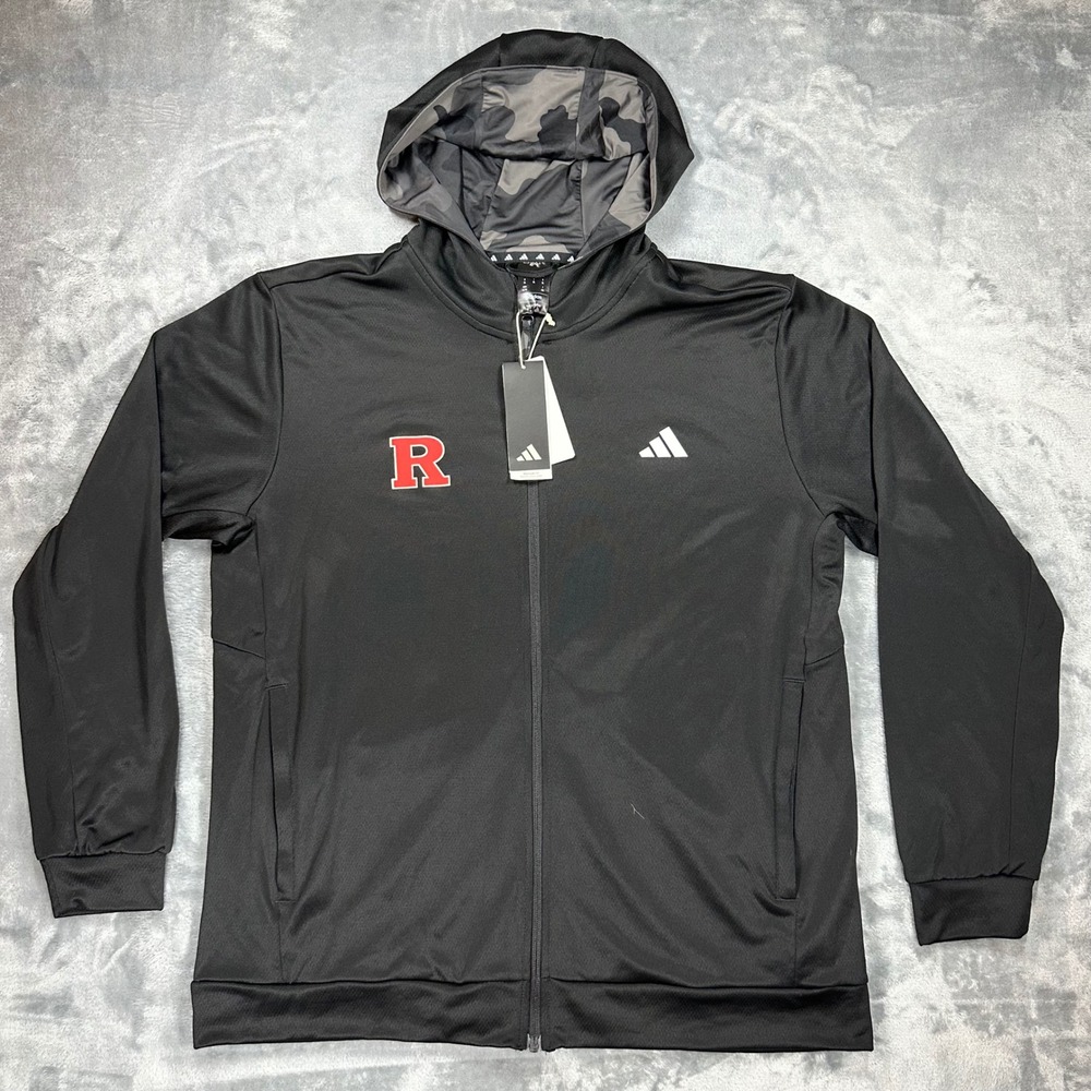 Adidas Rutgers Scarlet Knights Camo Full Zip Hoodie Black Mens XL IS6149 NEW